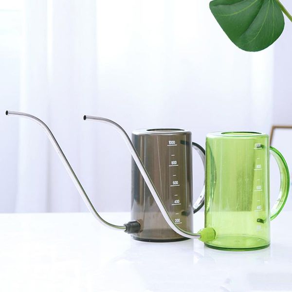 

1000ml transparent flower sprinkler stainless steel long mouth watering can garden planting pot gardening tools equipments