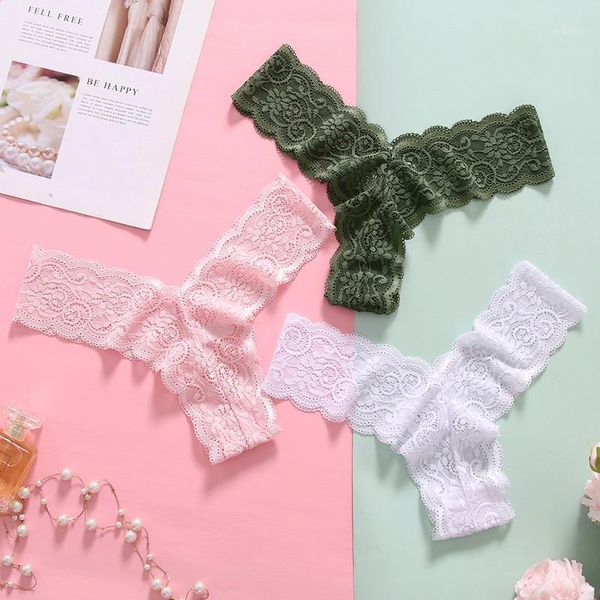 

women's panties full lace thong low-rise see through underwear g-string hollow out lady lingerie solid color underpants 1pc, Black;pink