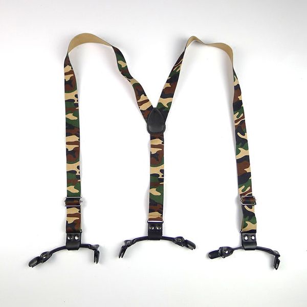 

fashion suspenders leather 6 clips brace trousers strap camo heavy duty y back suspenders adjustable clip on unisex, Black;white