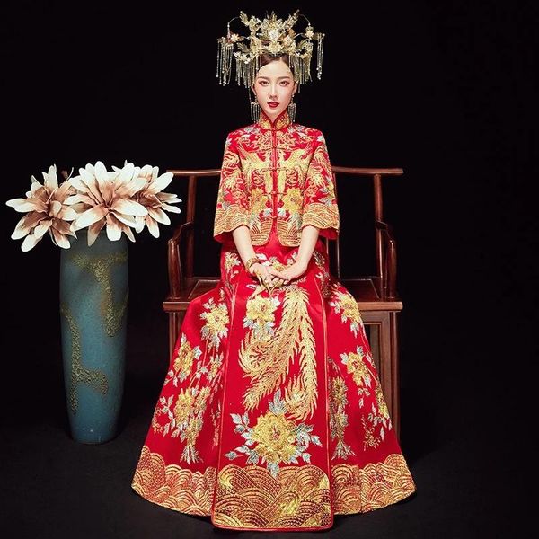 

wedding female bride chinese style red pleated xiuhe clothing women's outdoor dress toast ethnic