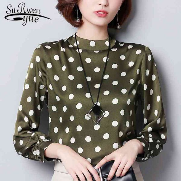 

spring wave point shirt women fashion and blouses long sleeves plus size 3xl chiffon blouse blusa 1055 40 210508, White