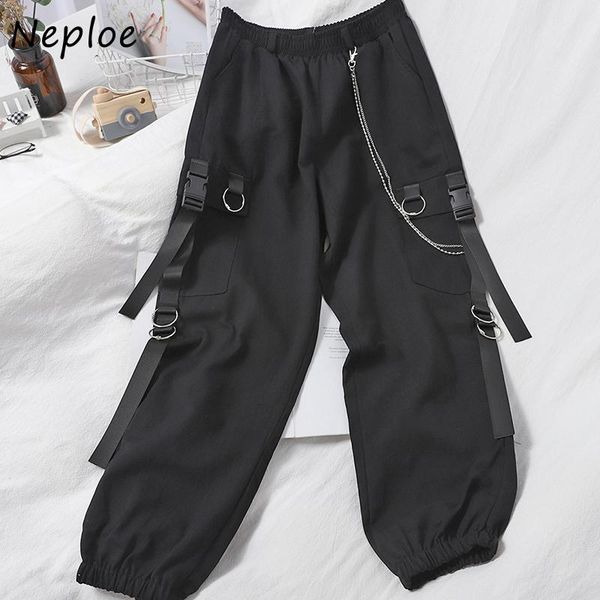 

women's pants & capris neploe korean bound foot harem elastic high wasit fashion chain big pockets solid loose casual cargo trousers 82, Black;white