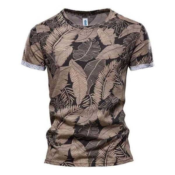 

negizber new summer leaf printed t shirts men o-neck 100% cotton short-sleeved men's t-shirt summer male tee shirts 210409, White;black