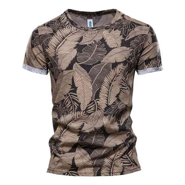 Negante Nova Folha de Verão Impresso Camisetas Homens O-Pescoço 100% Algodão De Mangas De Manga Curta Homens T-shirt Masculino De Verão Tops T-shirt 210409