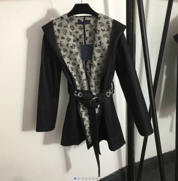 

womens lining longsleeved hooded woolen coat with waistcoat 103, Black