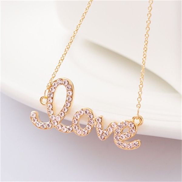 

2019 classic gold color crystals love letter pendant neckalce for women, statement short design necklaces & pendants jj133, Silver
