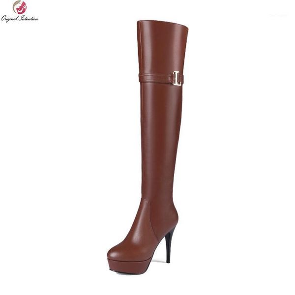 

boots original intention fashion women over-the-knee platform round toe thin heels black brown shoes woman us size 3-131
