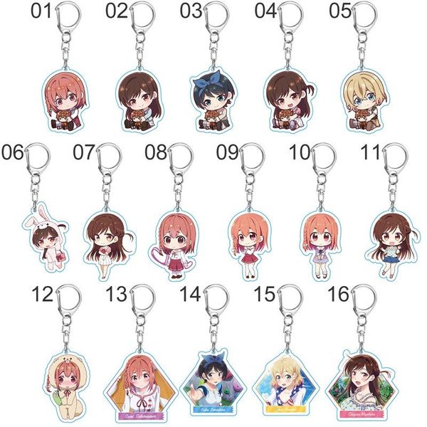 

keychains anime rent a girlfriend mizuhara chizuru sumi ruka cosplay figure acrylic keychain keyring bag pendant, Silver