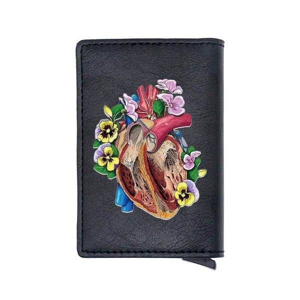 

card holders funny heart rose flower digital printing casual leather holder wallet men women charm short purse gift, Brown;gray
