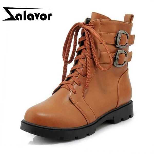 

boots zalavor size 33-43 women flats metal buckle warm winter ankle zipper round toe ladies shoes fashion short, Black