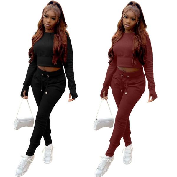 

women's two piece pants pure color t-shirt and pencil fashion sports leisure two-piece suit autumn product long-sleeved trousers, White