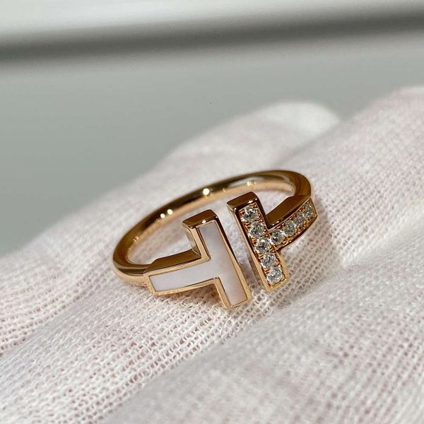 

ring t family sterling silver high version rose gold diamond set double t open female fashion fritillaria 18k