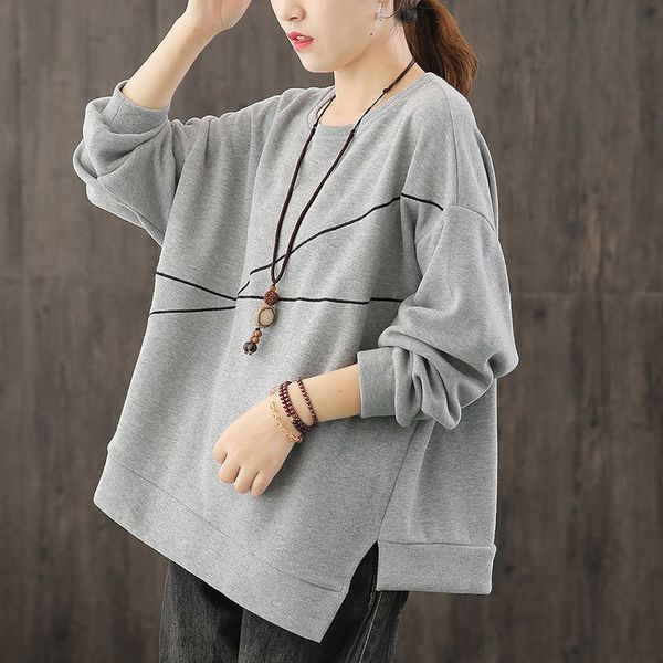 

women's hoodies & sweatshirts autumn fashion women long sleeve loose pullovers all-matched casual asymmetry cotton o-neck embroide, Black