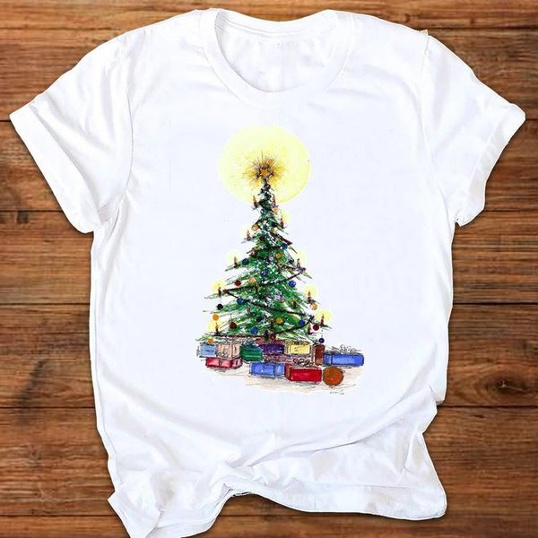 

women's t-shirt women gift tree lovely cute 2022 graphic tees clothing merry christmas print female holiday short sleeve t shirt, White
