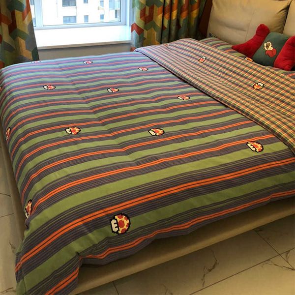 

cotton thickened simple frosted 80 thread four piece quilt cover bed sheet lattice warm bedding