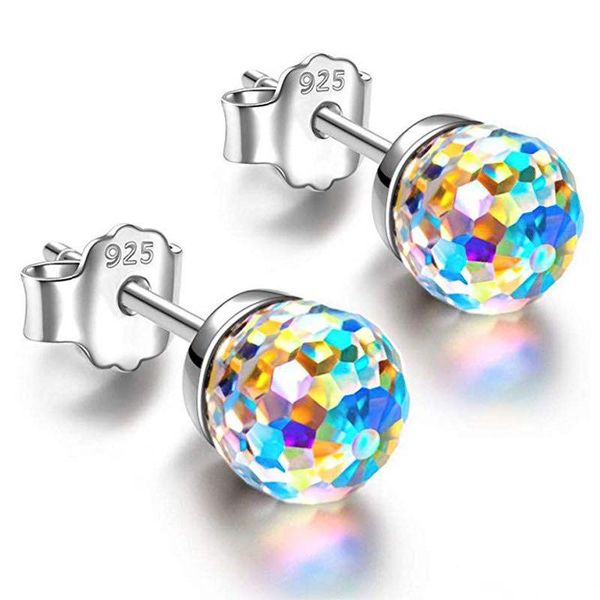 

stud fashion colorful rhinestone disco ball silver color studs earrings women multicolor crystal jewelry accessories, Golden;silver