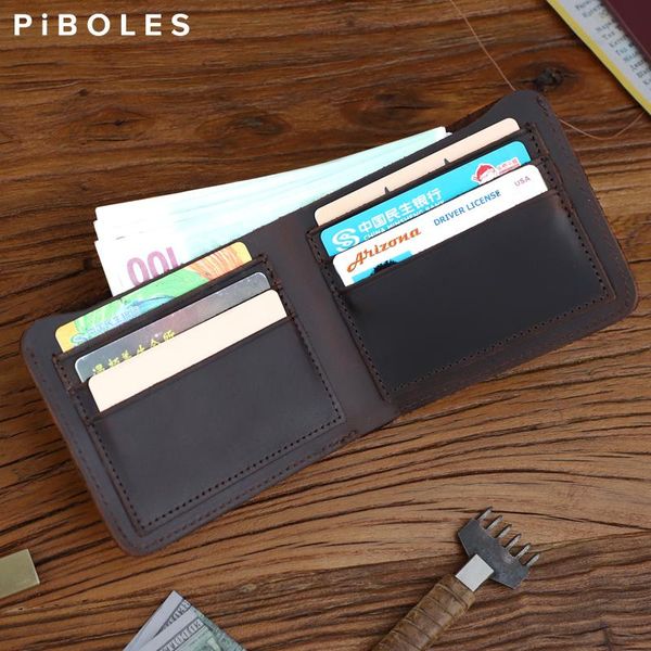 

retro men wallet handmade cow leather slots short for male bifold vintage money purse western cowboy wallets, Red;black
