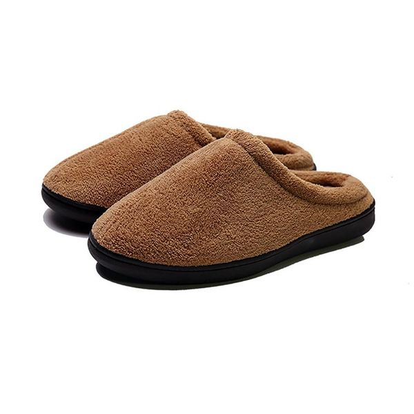 

home indoor slippers men's comfortable solid color cotton shoes large size flat plush, Black