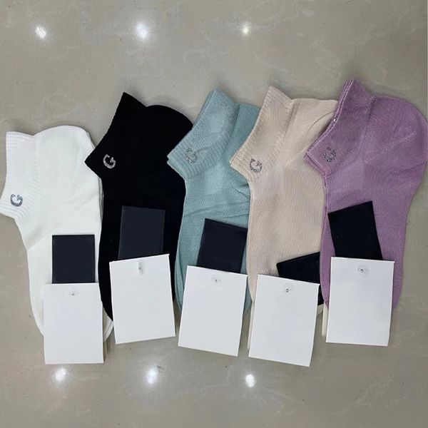 

women girl cotton ankle socks with stamp 5 colors letters casual breathable sock for gift party fashion hosiery254g, Pink;yellow