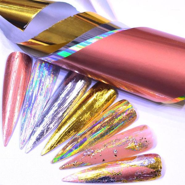 

5pcs/set laser rose gold matte metal foil nails holographic flower starry sky nail foils transfer sticker diy manicure decals1, Black