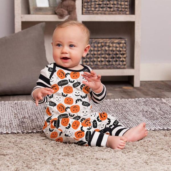 

jumpsuits cathery baby halloween jumpsuit pumpkin stripes long sleeves romper with buttons for toddler girls, boys, 0-24 months, Blue