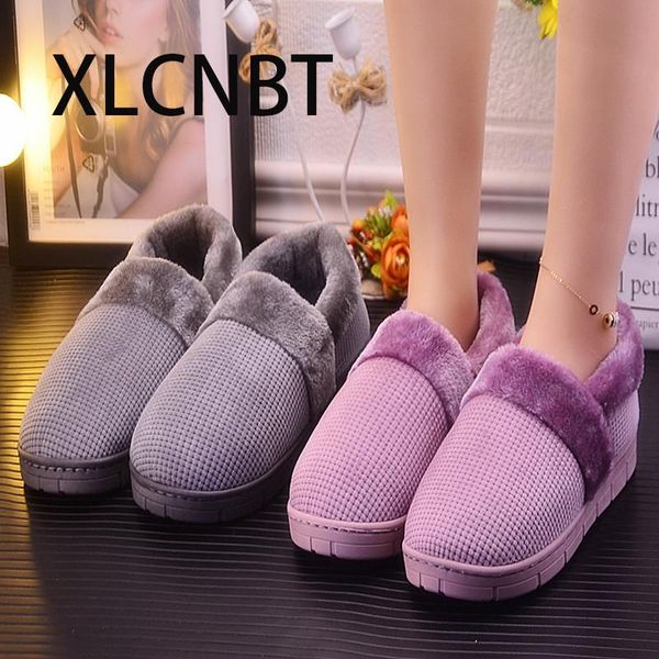 

slippers 2021 cotton slipper for winter plus size thick sole indoor non slip covered heels home, Black
