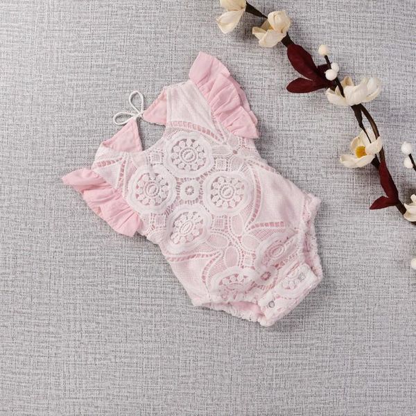 

rompers summer baby girls sleeveless romper infant cotton clothes sweet cute toddler born lace bodysuits, Blue