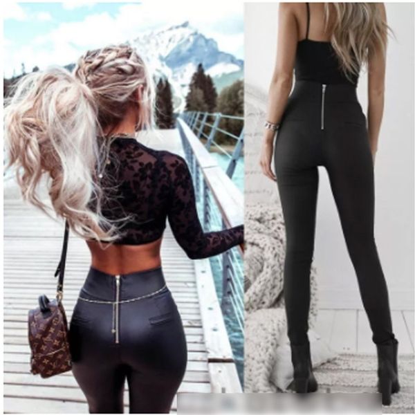 

women pants fashion ladies leisure skinny pu leather push up wet look clubwear pencil trousers back zip size s-xl 210522, Black;white