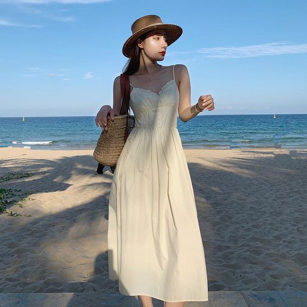 

casual dresses robe longue beige Ã dos nu pour femmes, tenue de soirÃ©e Ã©lÃ©gante, dÃ©contractÃ©e, style corÃ©en, vintage, la plage et les, Black;gray