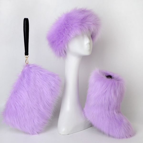 

furry mink fur girls women snow boots with headband fur boots