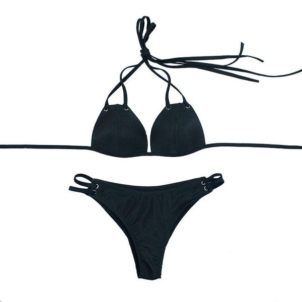 

one-piece suits 2021 solid bikini black eye button swimming suit strap split swimwear summer two piece tankinis set push up swimsuit