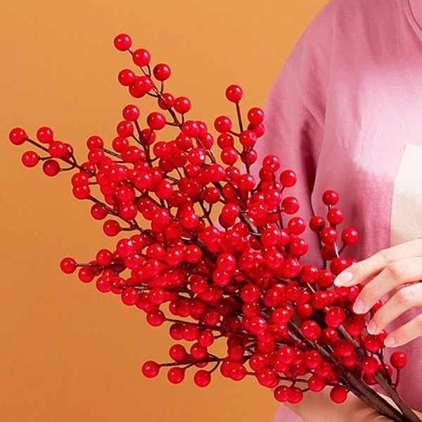 

decorative flowers & wreaths 1 x artificial red berry 22.4\\\" flower christmas plastic+iron wire holiday party home decoration