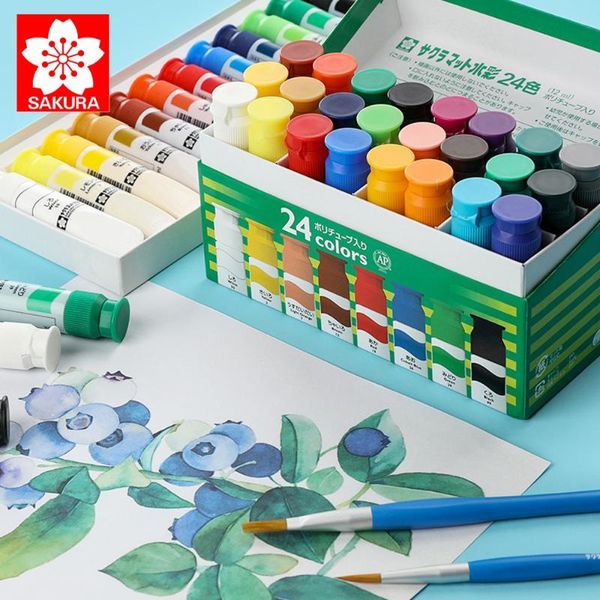 

gift sets sakura semi-transparent watercolor pigment 24/18/15/12 colors green tubular 12ml student hand-painted suit