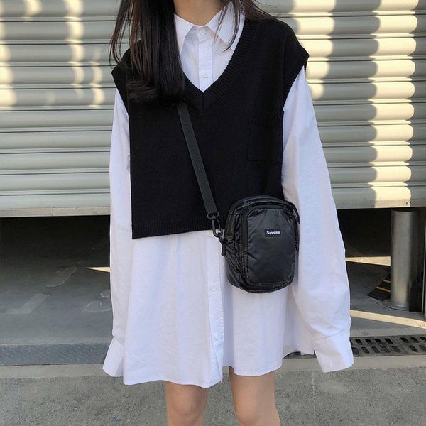 

women's sweaters 2 colors 2021 korean preppy style v-neck solid color vest womens knitted (x1126), White;black