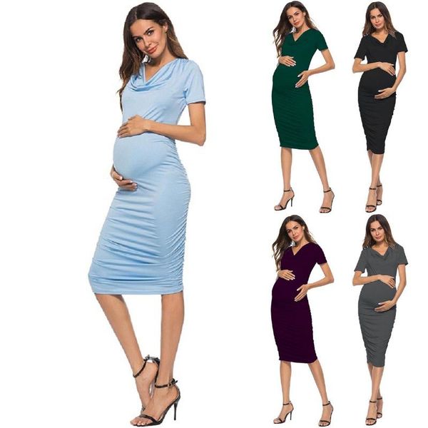 

maternity dresses pregnant women clothes short sleeve soild color casual dress pregnancy grossesse 2021, White