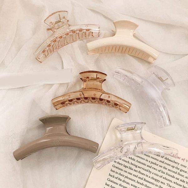 

women solid color acrylic barrette transparent milk tea color hair clip clamps for girls simple vintage elegnat geometric hairpin, Slivery;golden