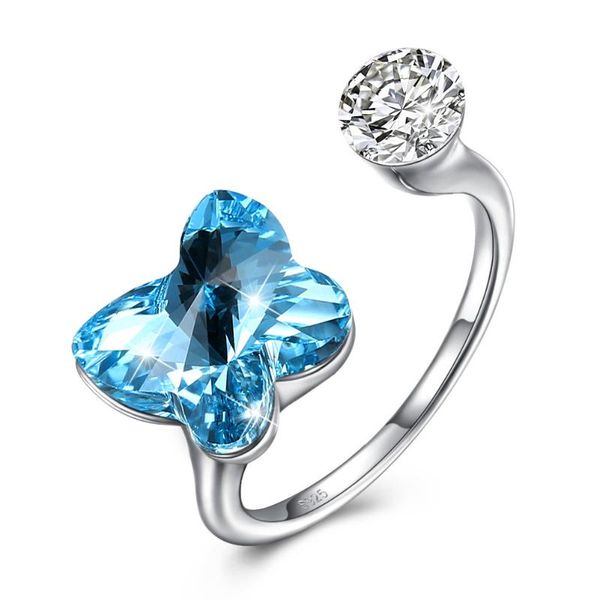 

cluster rings zemior sterling silver 925 adjustable opening romantic butterfly shape austria crystal women anniversary jewelry, Golden;silver