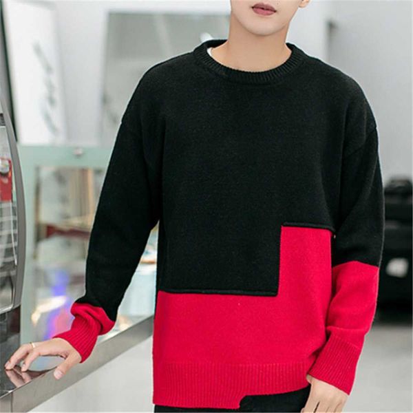 

fashion knitted pullovers autumn winter color matching korean style sweaters for man christmas costume hip hop men clothes, White;black