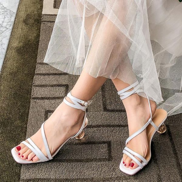 

sarairis 2021 fashion genuine leather shoes women sandals strange style buckle strap high heels summer woman, Black