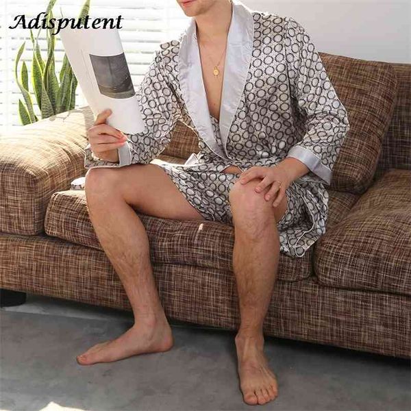 Bathrobe de luxo de verão adisputent homens sólidos plus size silk cetim pijama kimono verão macho camisola chinês seda roupão 210901