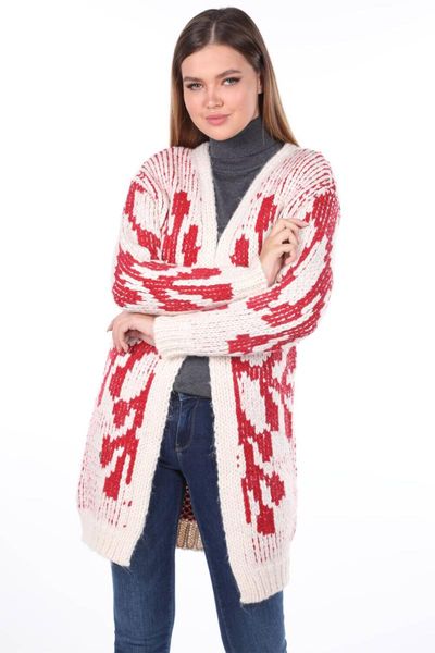 

women's knits & tees womens red snowflake pattern thick knitwear cardigan, White