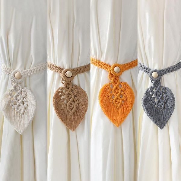 

other home decor curtains tie rope hand-woven gray yellow white leaf shape buckle strap nordic style bedroom curtain tieback decorations