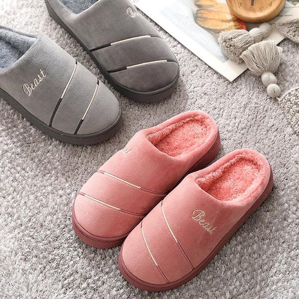 

slippers 2021 men and women couple models winter warm plush cotton non-slip thick home soft shoes, Black