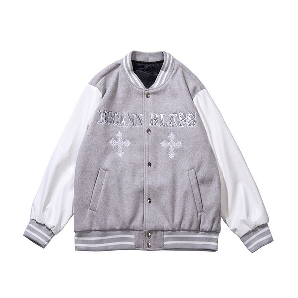 

ch fall/winter men's jacket, new cross-stitch embroidered contrast stitched coat, high fashion casual baseball jacket, Black;brown
