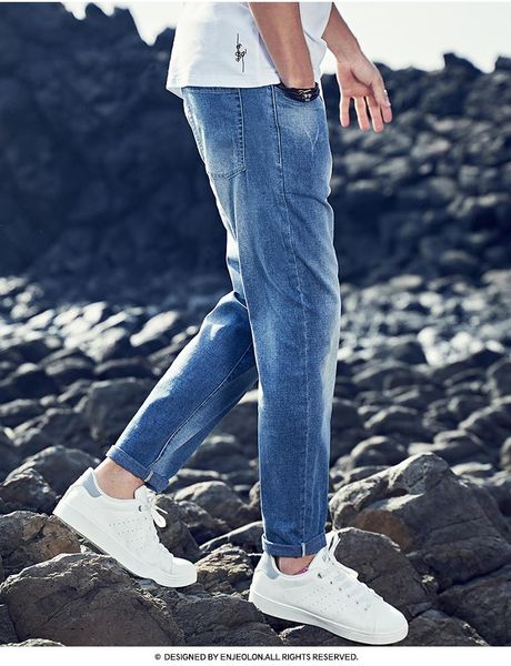 

men's jeans 2318 retro washed youth small straight casual trousers, Blue