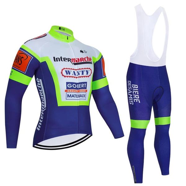 

racing sets men's team wanty cycling jersey set quick dry bibs pants sportswear ropa ciclismo spring polyester bike maillot wear long s, Black;blue