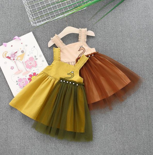 

summer born girls lovely swan gauze dress straps party beach pearl sundress baby girl birthday 0-3t girl's dresses, Red;yellow