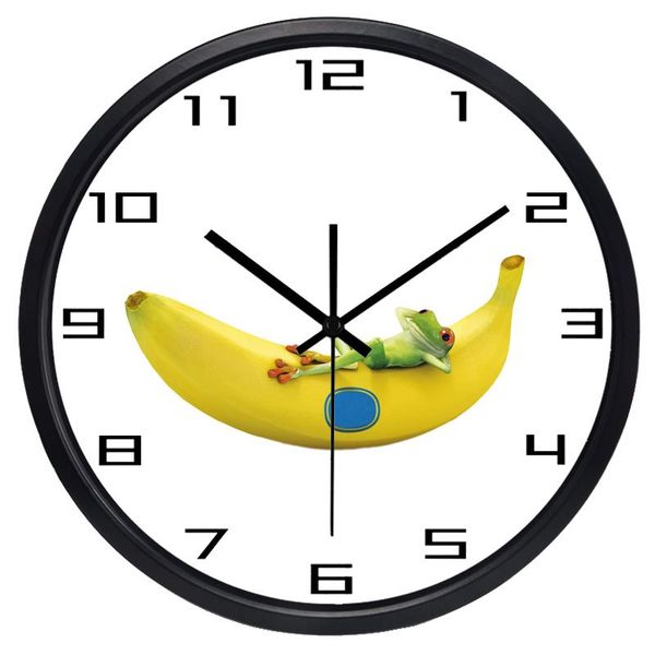 

wall clocks cartoon flog lying on the banana clock for children room bedroom, living silent glass