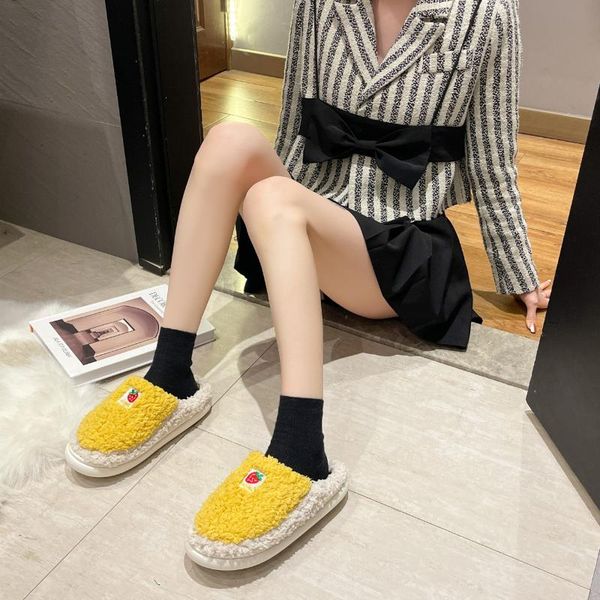 

slippers 2021 autumn and winter fashion style strawberry pattern ladies home warm flannel couple cotton, Black