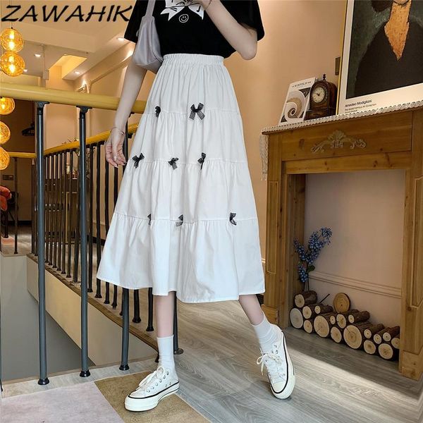 

skirts zawahiki faldas bows a-line japan style kawaii spring summer women high waist sweet fashion 2021 retro long, Black